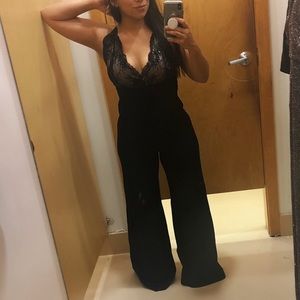 Black lace jumper - one piece pants